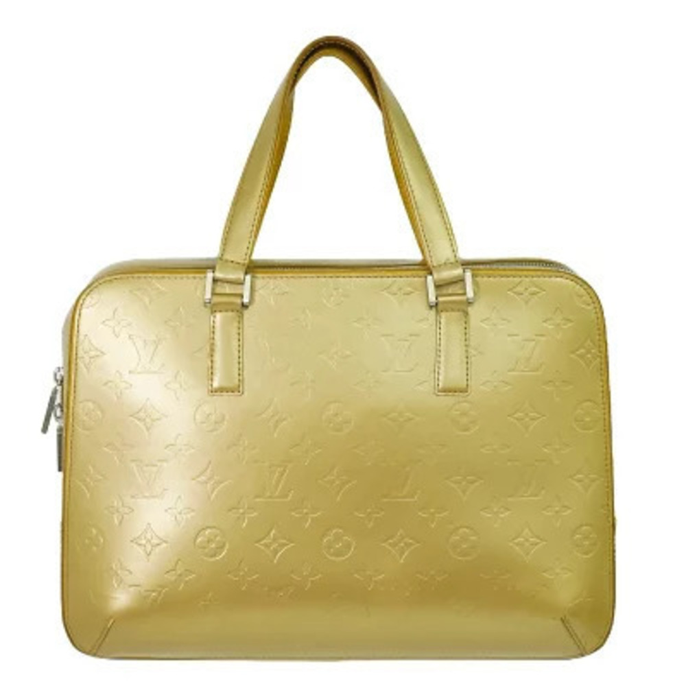 Louis Vuitton LV Malden Monogram Matte Leather Top Handle Bag Yellow Brown